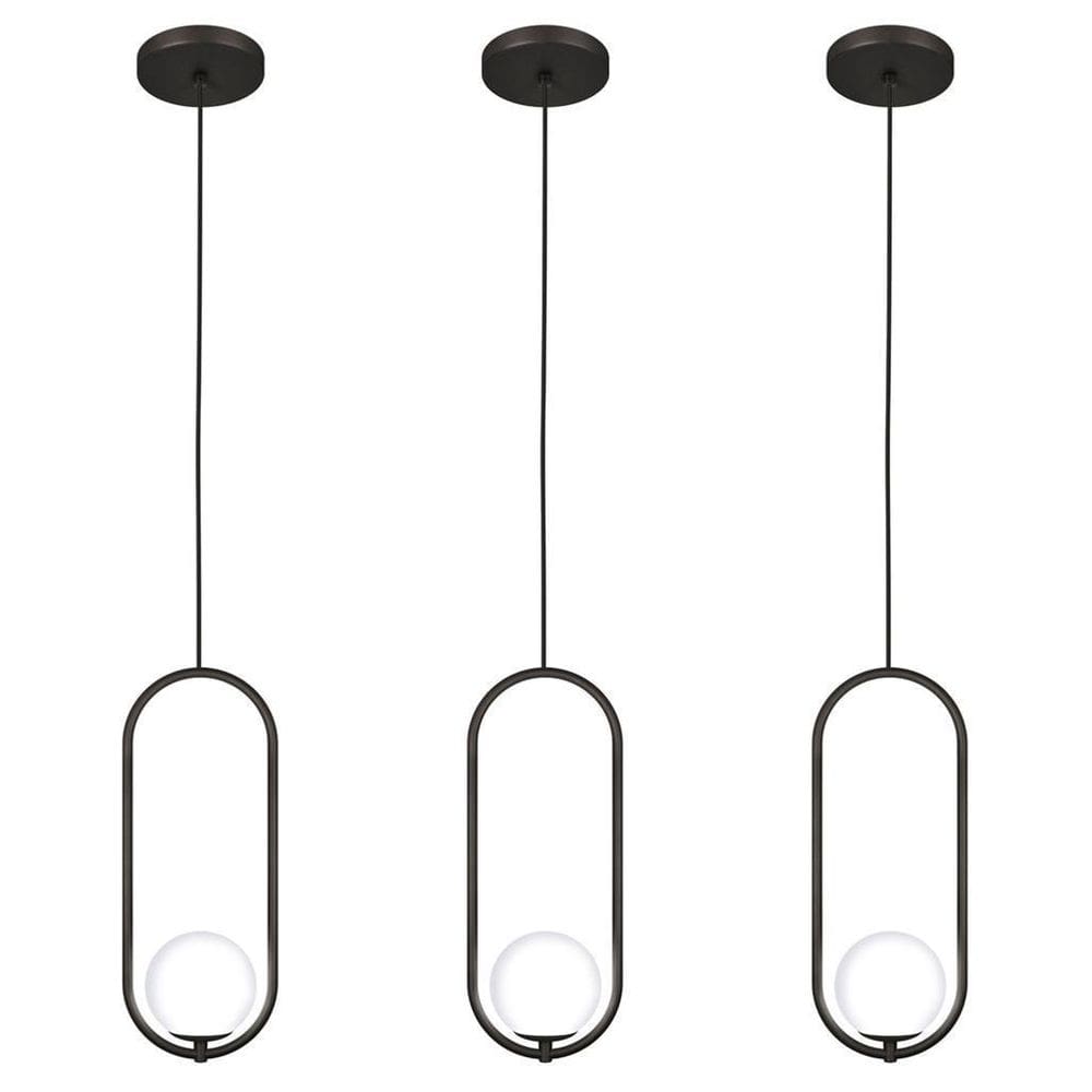 Kit 3 Luminária Pendente Teto Lustre Arco Globo Quarto Preto