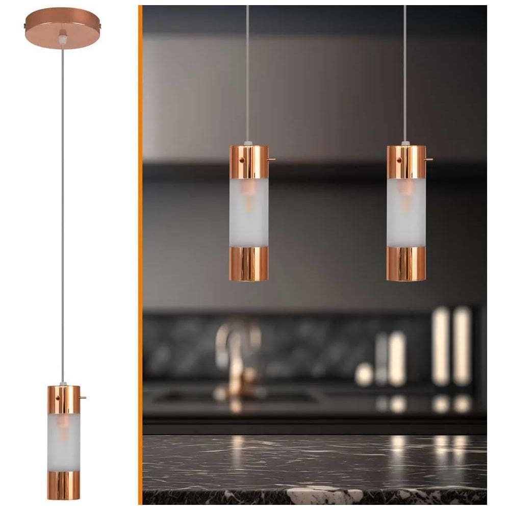 Luminaria Pendente Sala Quarto Teto Moderno Aço Vidro Cobre