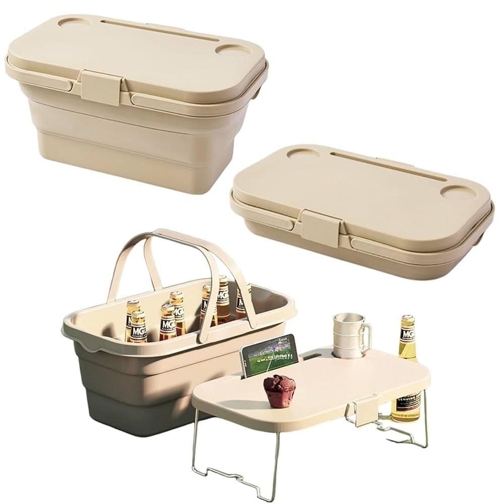 Cesto De Piquenique Expansivel Caixa Acampamento Balde De Gelo Organizador Porta Malas Vira Mesa Notebook Tablet Multius