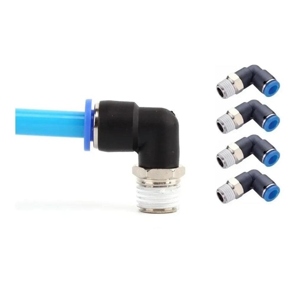 Conexão Pneumática Cotovelo Macho 1/4 Npt X 8Mm Tubo - 4 Pçs