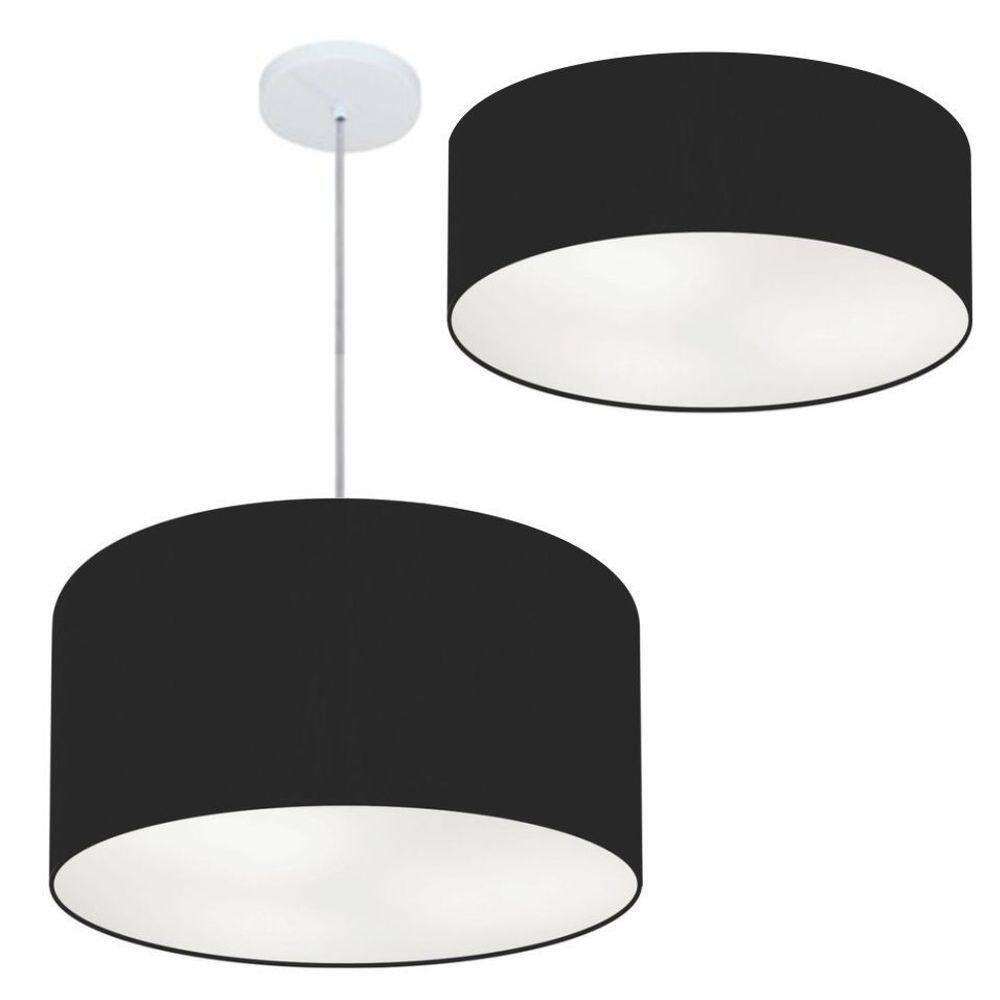Kit Plafon Cilíndrico Md-3005 E Pendente Md-4019 Cúpula Em Tecido 40cm Preto - Bivolt