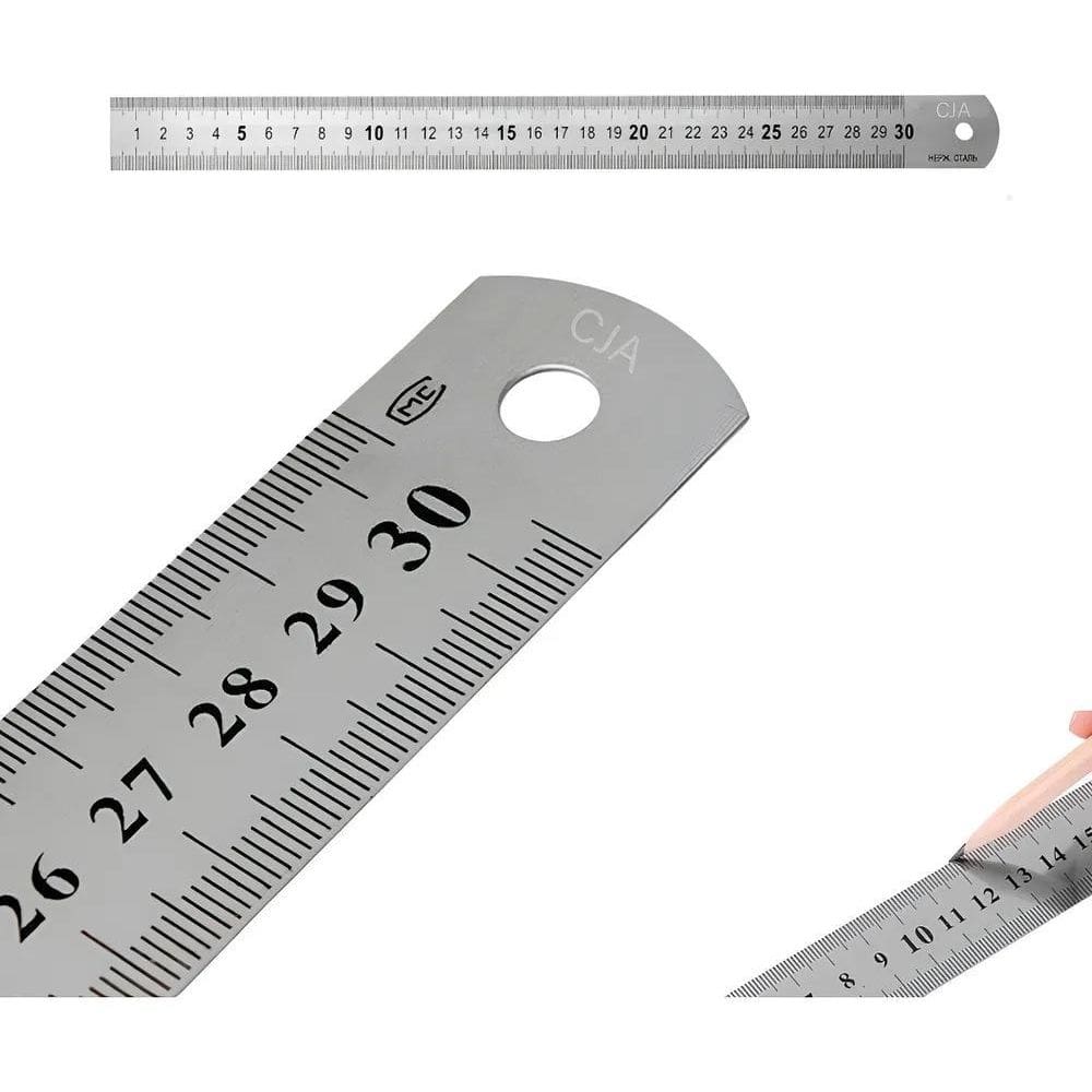 Régua De Metal 30Cm Profissional Escola Artesanato Aço Inox