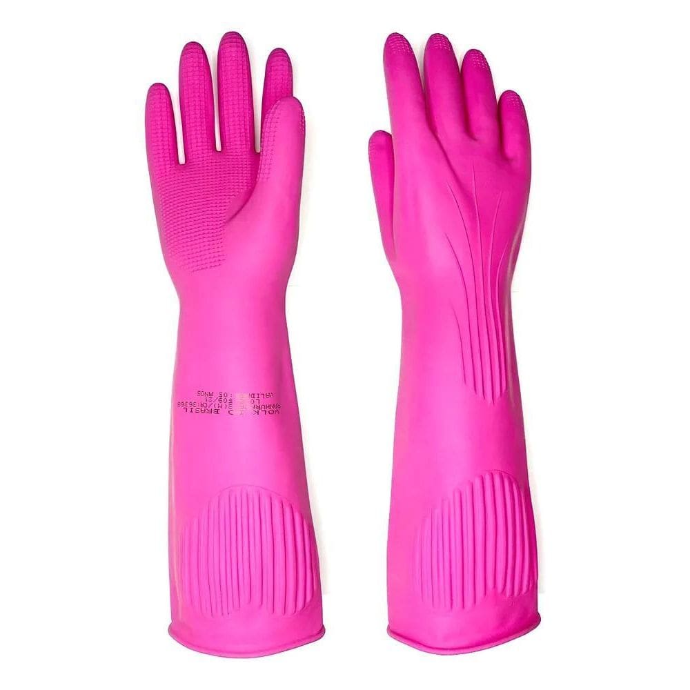 Luva Látex Ranhurada Antiderrapante Rosa Volk Do Brasil