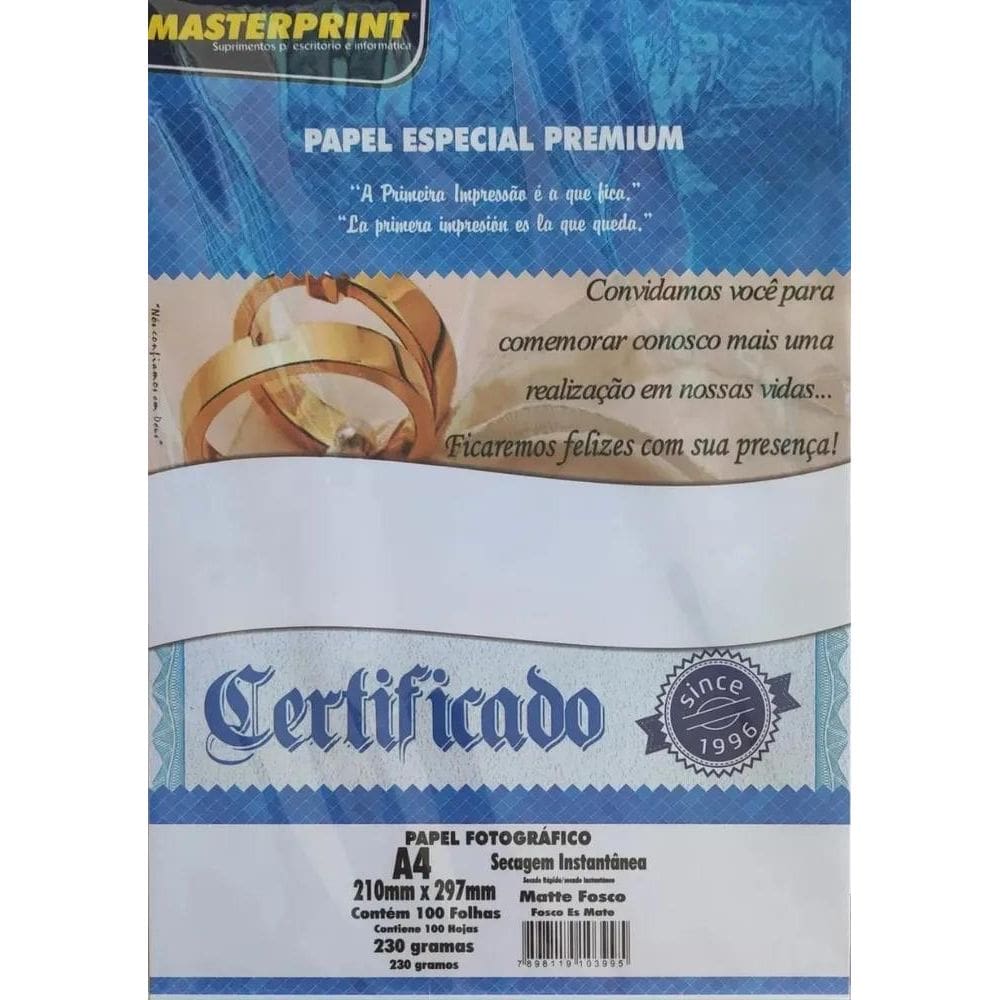 100 Folhas Papel Foto 230G Matte A4 Masterprint