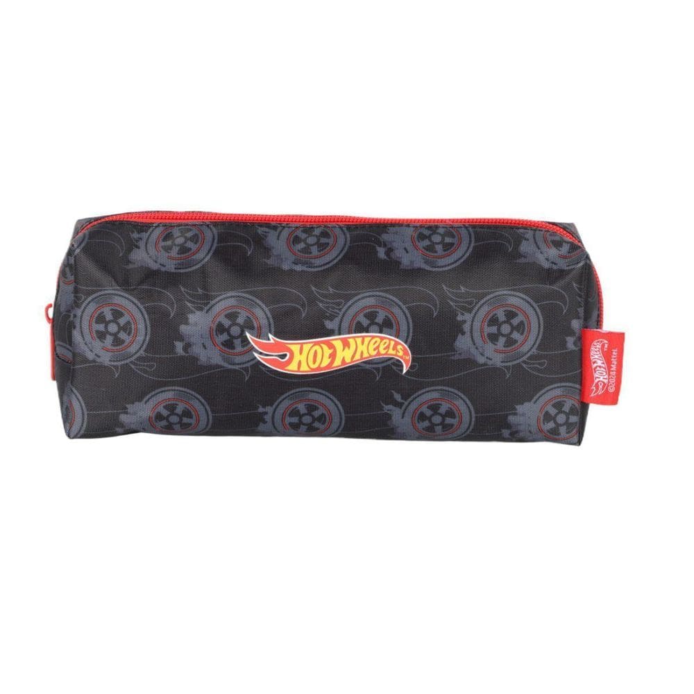 Estojo Simples Escolar Preto Hot Wheels Masculino Luxcel
