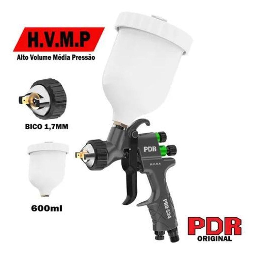 Pistola Pintura Veicular Gravidade Hvmp Bico 1,7Mm 600Ml Pdr