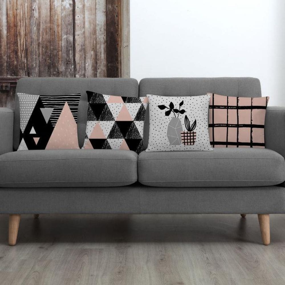 Kit 4 Capas Para Almofadas Decorativas Escandinava Rosa