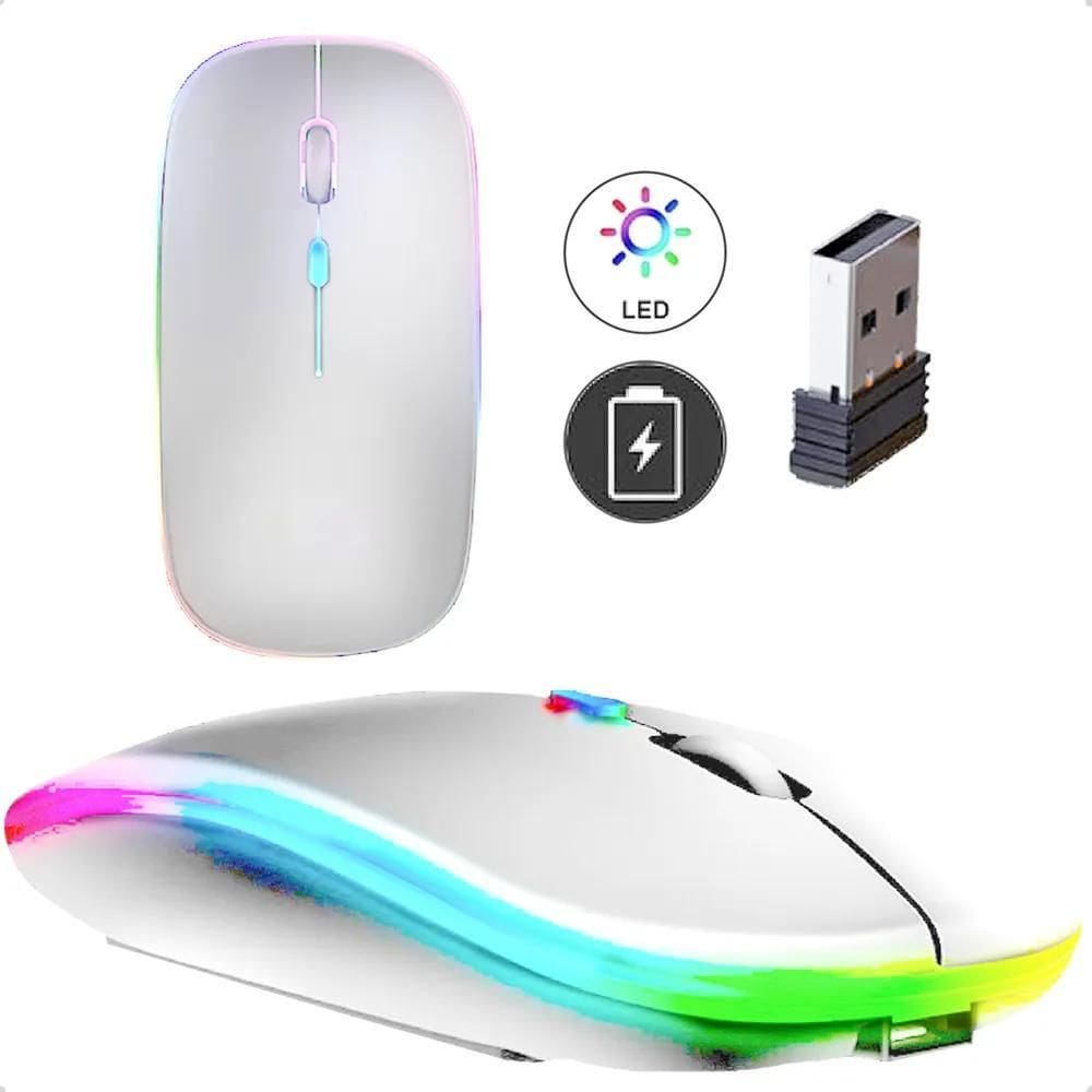 Mouse Sem Fio Recarregável Wireless Optico Led Rgb Ergonômic
