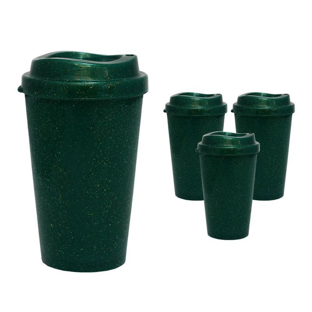 Kit 4 Copos Mug Fibra Madeira Greencolors Verde 320Ml