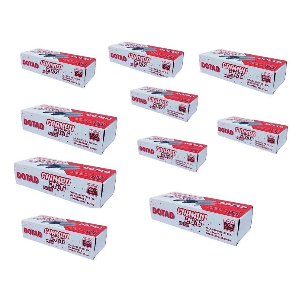 10 Caixas Kit De Grampo Para Grampeador 50 Mil Grampo 26/6