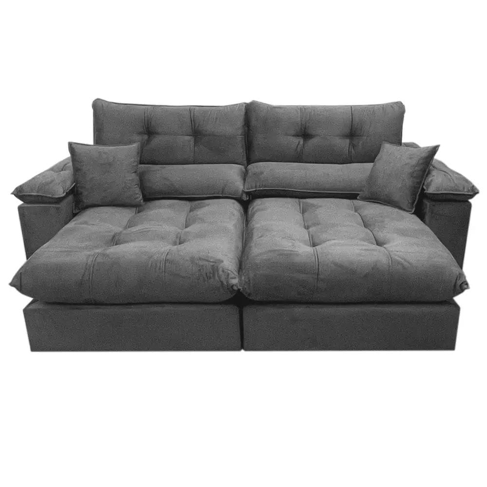 Sofá Harissa com Molas Ensacadas 4 Lugares Retrátil e Reclinável 250cm Tecido Veludo Ferreira Neto Cor Cinza