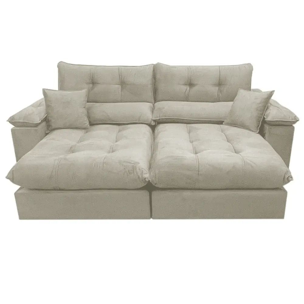 Sofá Harissa com Molas Ensacadas 4 Lugares Retrátil e Reclinável 250cm Tecido Veludo Ferreira Neto Cor Bege