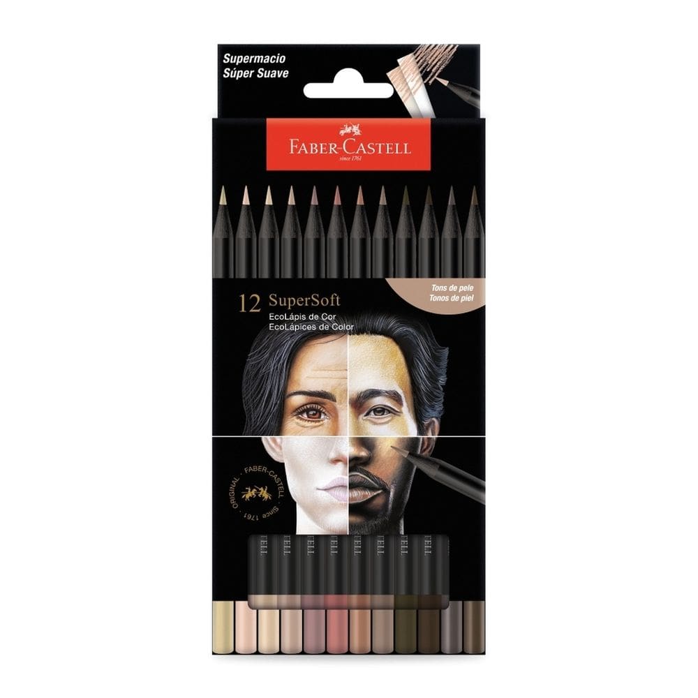 Lapis De Cor Supersoft 12 Tons De Pele Faber Castell Novo Estojo
