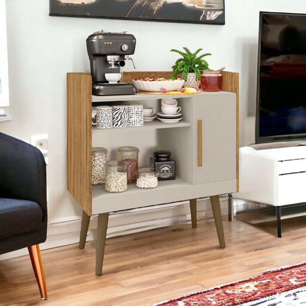 Aparador com Nichos Café II Cinamomo e Off White Bechara