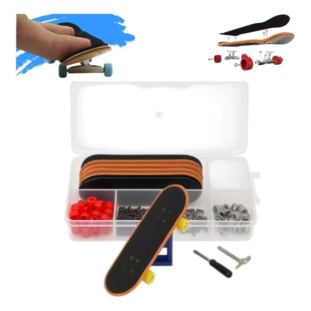 Conjunto 5 Skate De Dedo Fingerboard Com Estojo Montagem