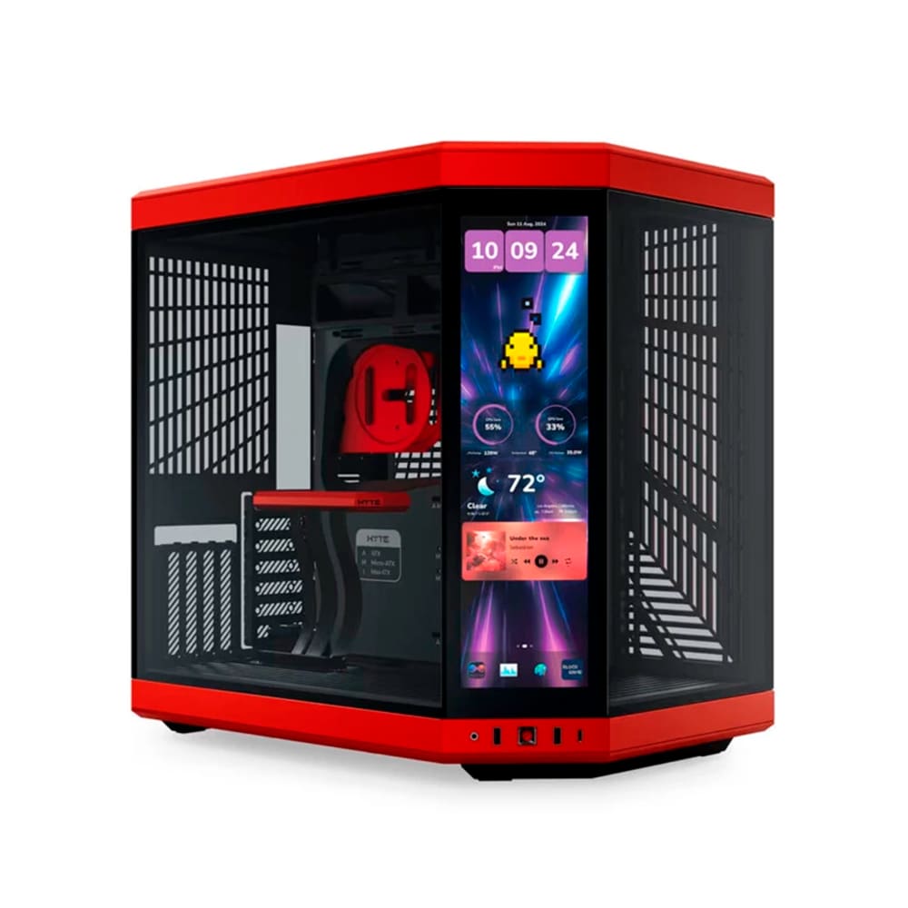 Gabinete Hyte Y70 Infinite Touch Black Cherry Display 14.5” Mid Tower Sem Fan Vermelho e Preto