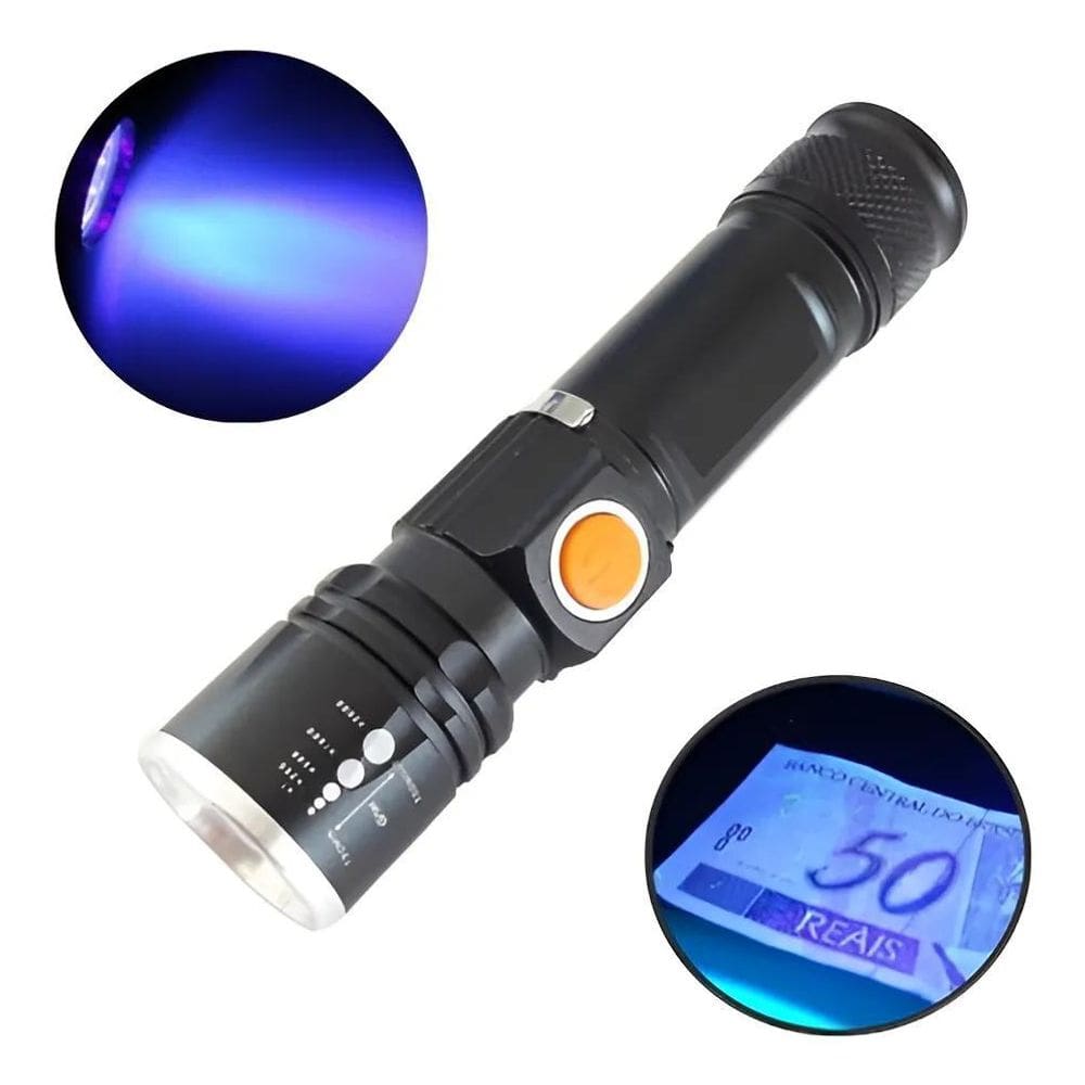 Lanterna Uv Recarregável Com Zoom Led Luz Ultraviolet