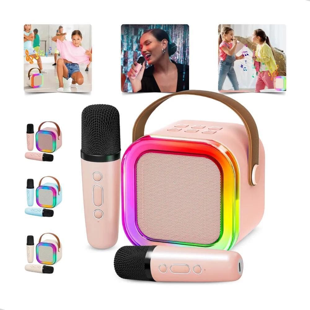 Caixinha 2 Microfone Bluetooth S/ Fio Karaoke Infantil