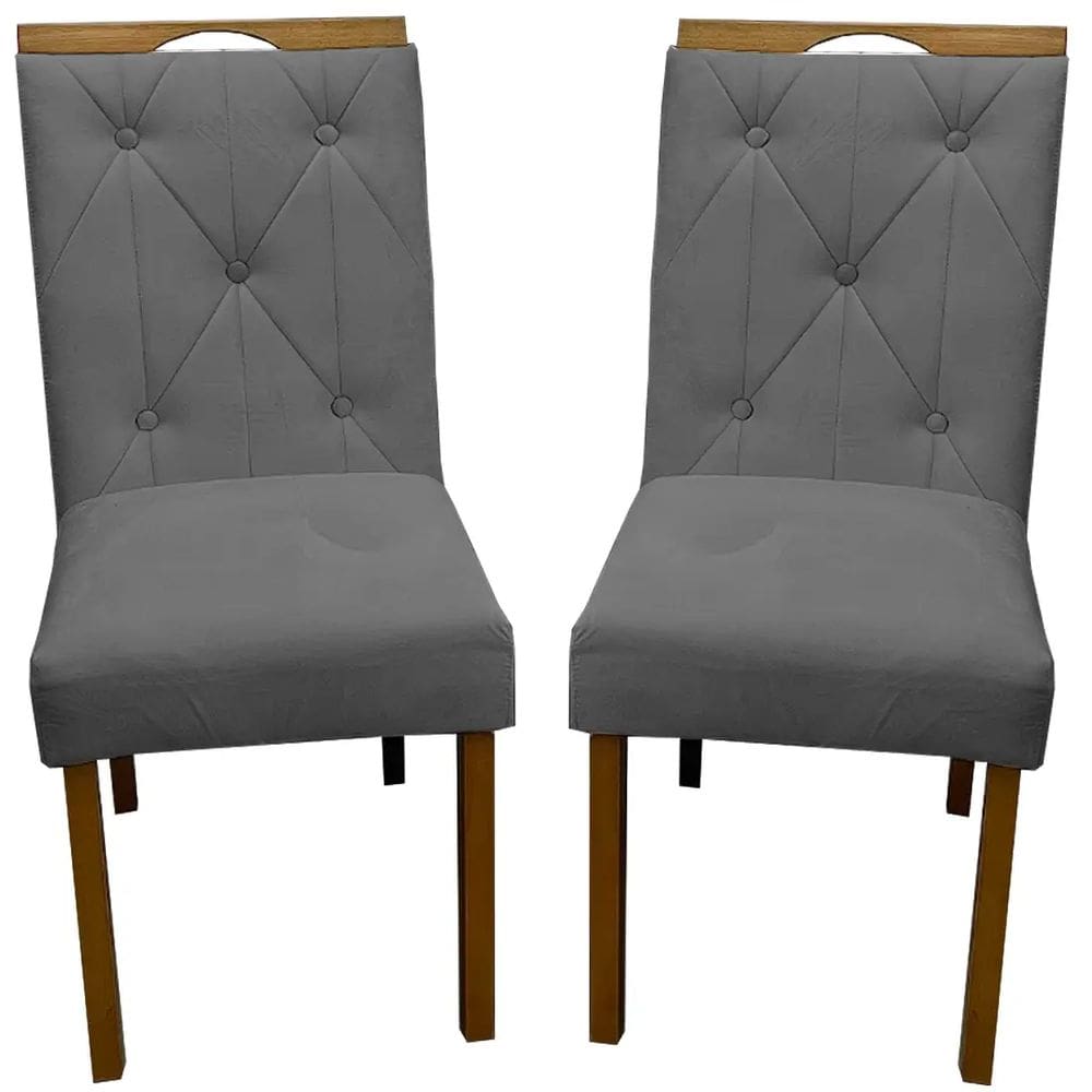 Kit 2 Cadeiras Jasmim em Linho Estofadas WM Estofados Cor Cinza