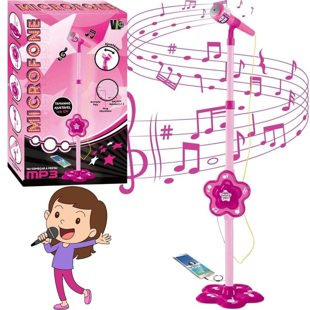 Microfone Infantil Rosa Para Menina Dia Das Crianças