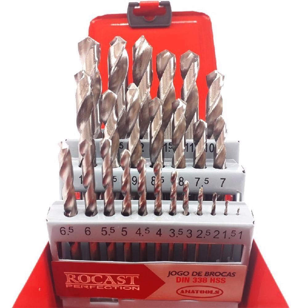 Jogo Broca Helicoidal Haste Cilíndrica 25Pcs 5,0161 Rocast