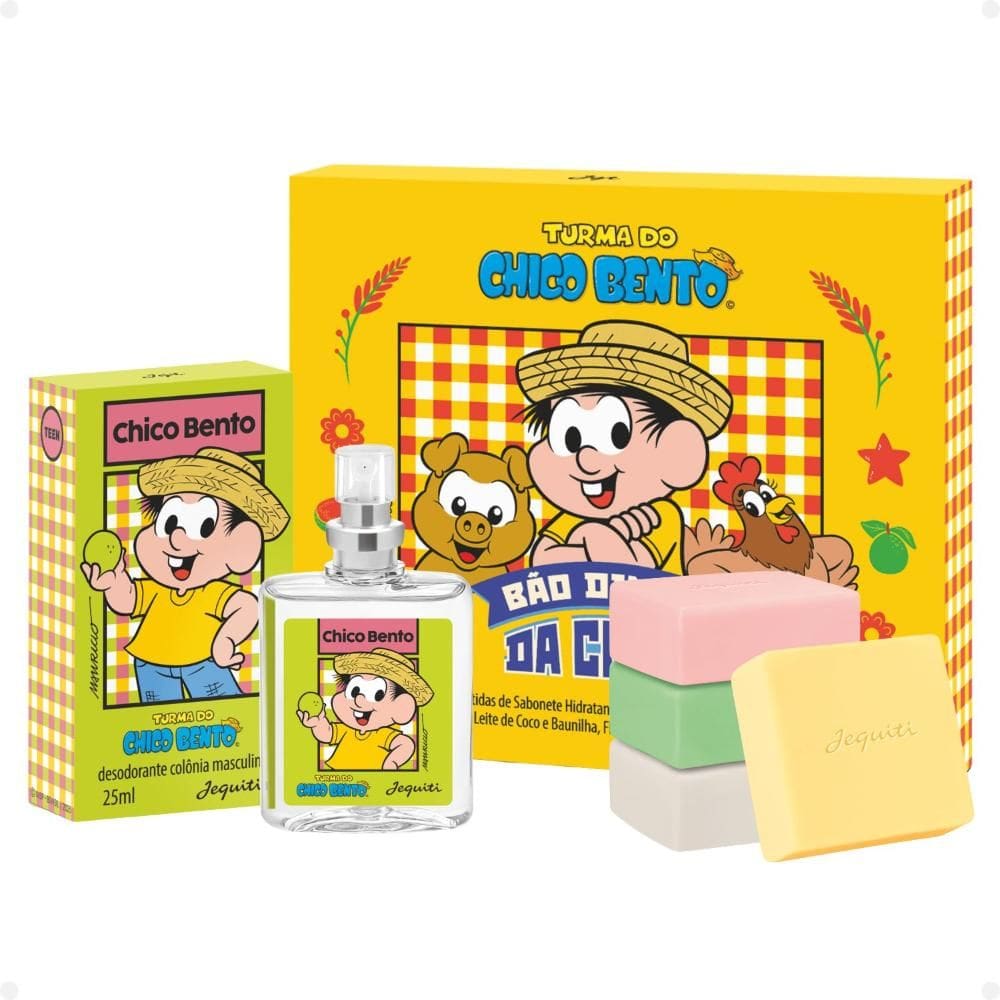 Kit Jequiti Turma do Chico Bento: 4 Sabonetes Hidratantes em Barra + Desodorante Colônia 25ml