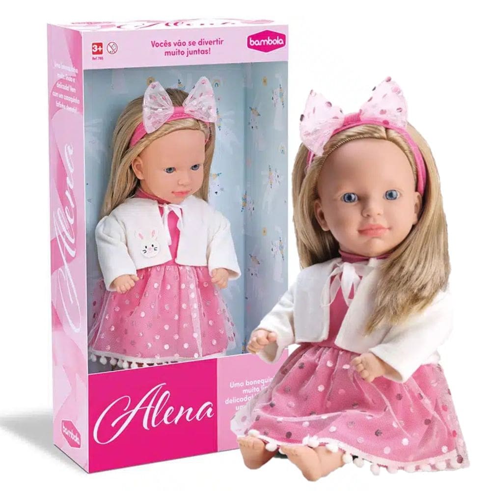Boneca Alena Bambola Loira 42cm Vestido Charmoso Com Casaco