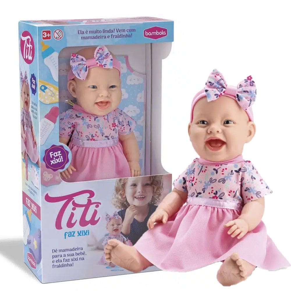 Boneca Infantil Titi Faz Xixi 34cm Bebê Bambola Brinquedos