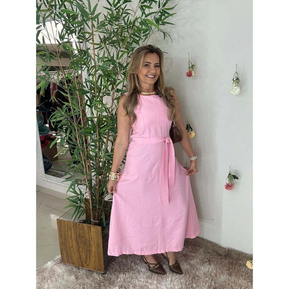 Vestido Longuete Fecho Ziper Com Cinto Em Alfaiataria