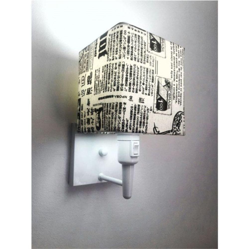 Arandela Quadrada Vivare Md-2019 Base Branco Com Interruptor Cúpula Em Tecido - Bivolt Branco-ny-jornal 127-220v