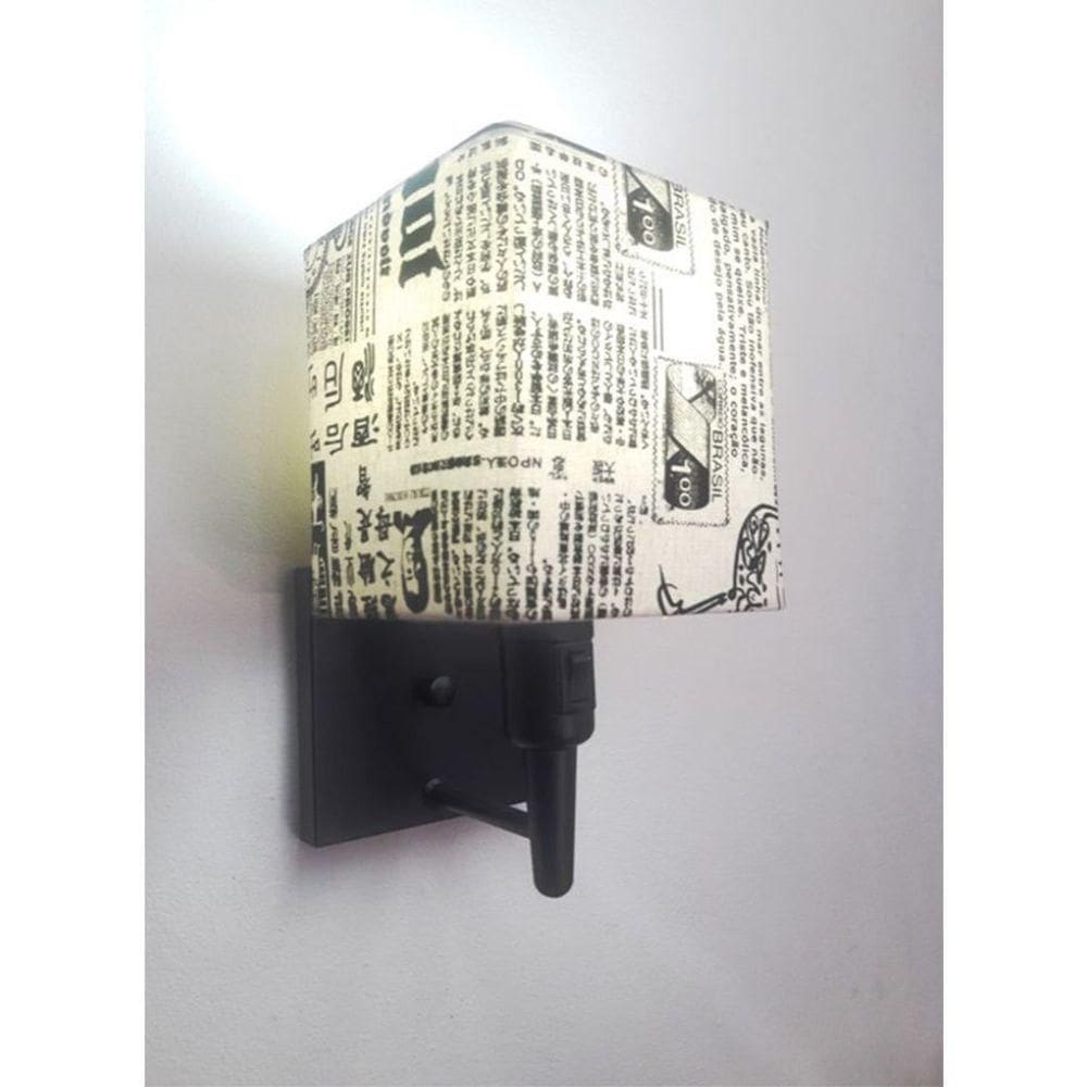 Arandela Quadrada Vivare Md-2019 Base Preto Com Interruptor Cúpula Em Tecido - Bivolt Preto-ny-jornal 127-220v