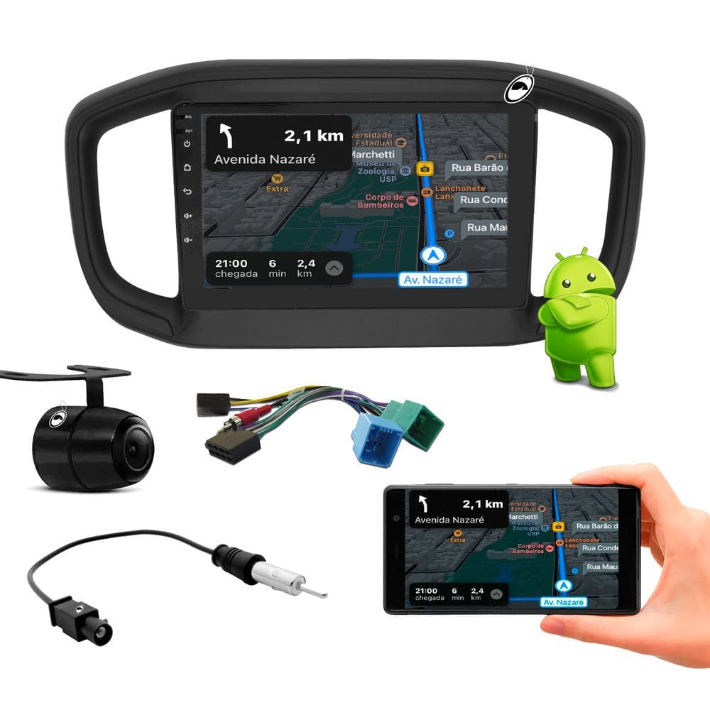 Multimídia 9” Polegadas Nova Strada 2020 2021 2022 Espelhamento USB Bluetooth + Moldura Painel Preto + Câmera de Ré + Chicotes e Adaptador de Ant