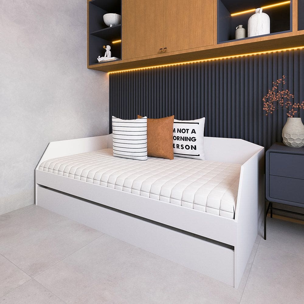 Sofa com Bicama para Quarto ou Sala Solteiro ou Criança com Cama Auxiliar Reforçada Duo Branco