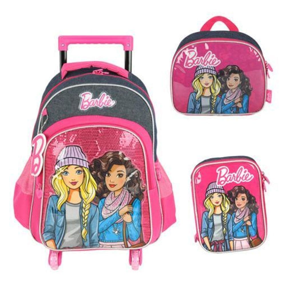 Kit Mochila Rodinhas Giros 360 Com Led  Barbie