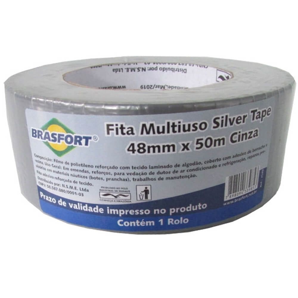 Fita Multiuso Cinza 48 mm x 50 Metros - 7549 - BRASFORT