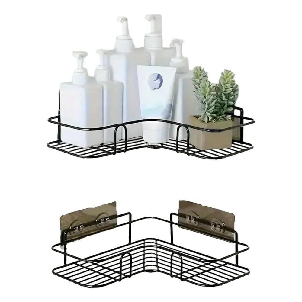 Porta Shampoo Sabonete Suporte Banheiro Kit 2 Preto Premium