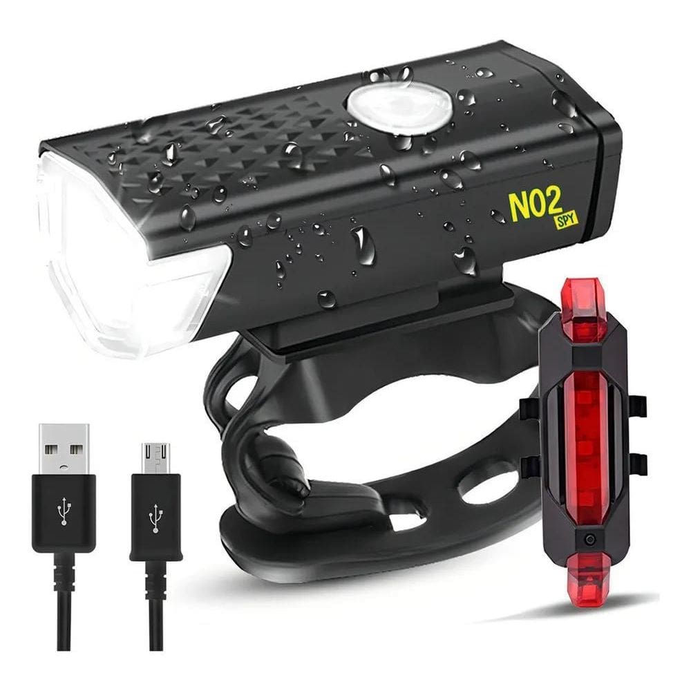 Kit Farol E Lanterna Para Bicicleta Bike Led Potente Usb Rec