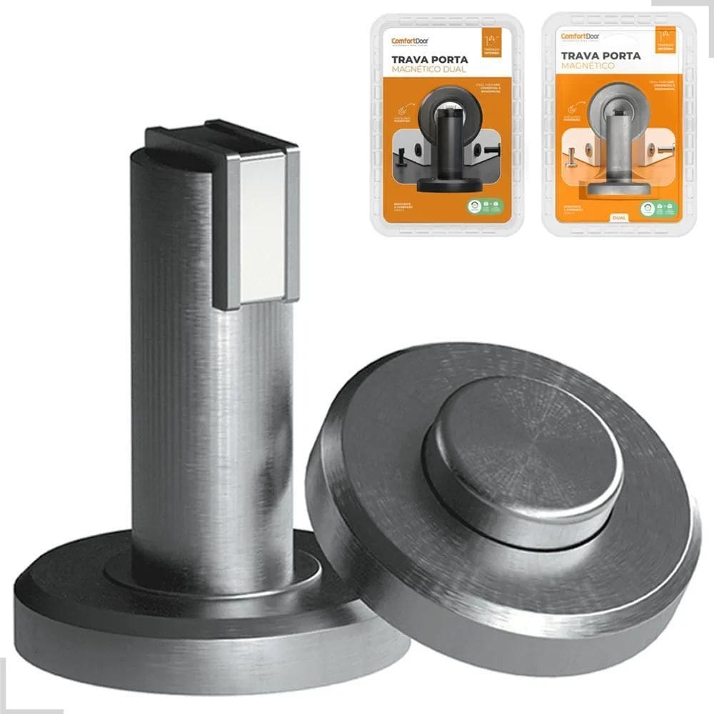 Fixador Trava Porta Magnético Dual Piso Ou Parede Rodapé