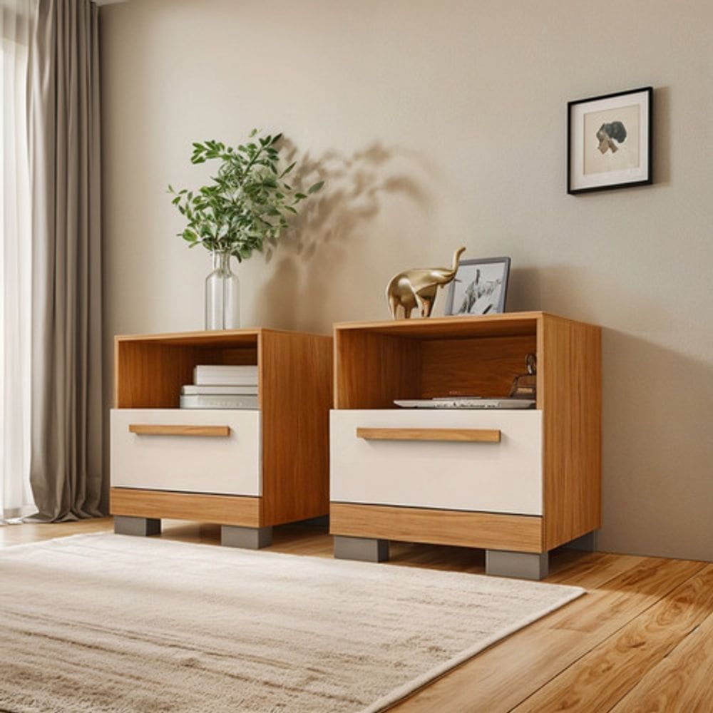 Mesa De Cabeceira Caemmun Zeus Freijo Off White 51x45x38 Cm