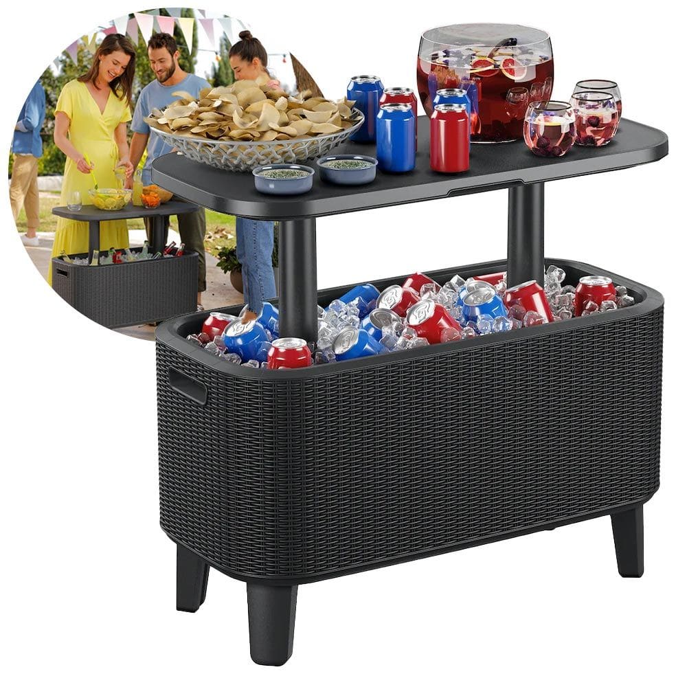 Cooler Bevy Bar Trançado 2 em 1 Mesa Bistrô e Cooler Grafite 56L 75 latas com Alça Keter