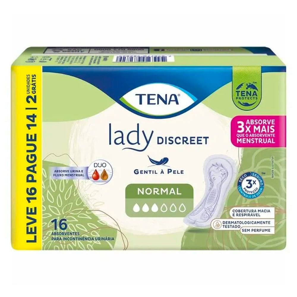 Absorvente Tena Lady Discreet Normal para Incontinência Urinária Leve 16 e Pague 14 Unidades