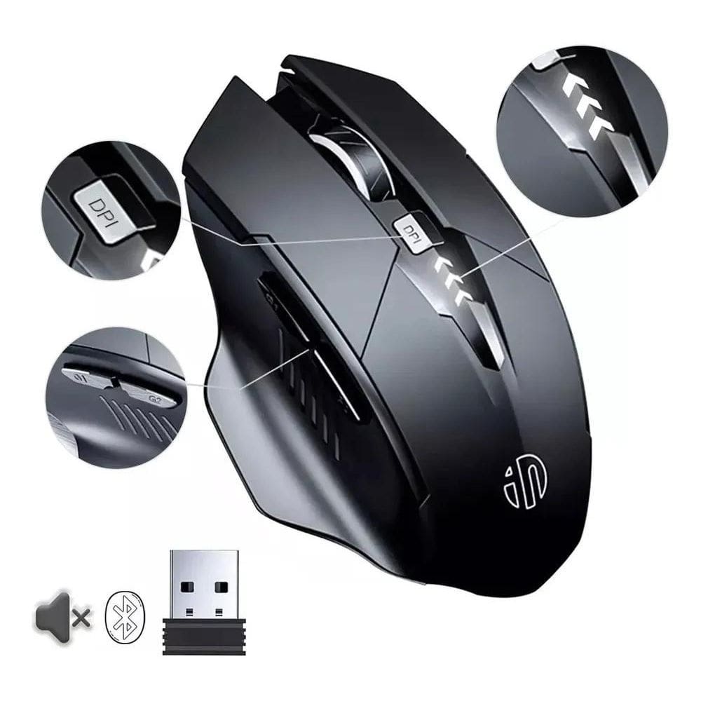 Mouse Sem Fio Bluetooth Recarregável Gamer Ergonômico 2.4G