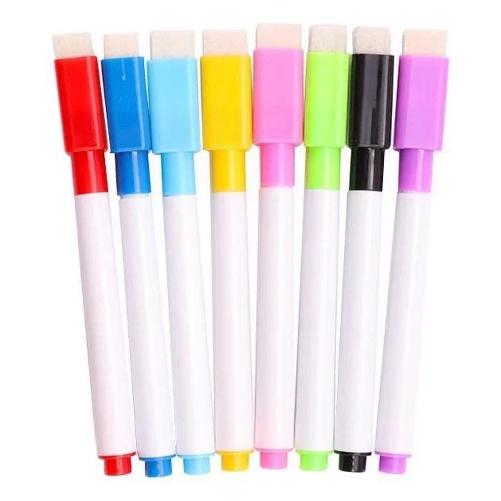 8 Canetas Colorida Para Quadro Branco Com Apagador Na Tampa