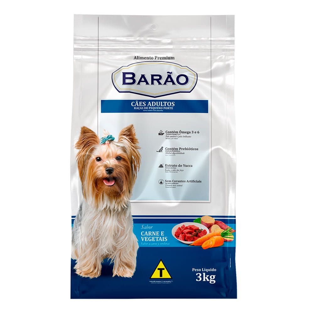 Ração Barão Adulto Raças Pequenas Sabor Carne e Vegetais 3Kg