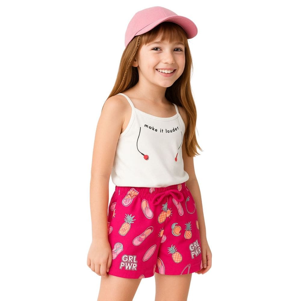 Conjunto Infantil Menina Festa Blusa + Short God Vibes Rosa