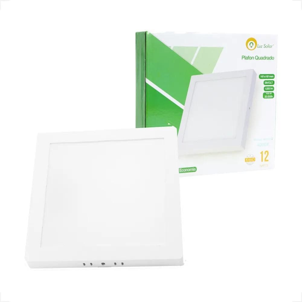 Painel 12W Led Plafon Sobrepor Quadrado 17X17 Branco Neutro
