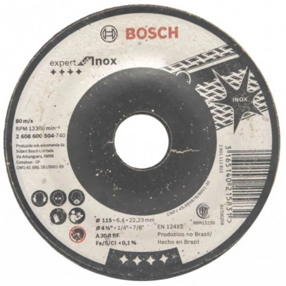 Disco Desbaste para Inox Centro Deprimido 115x6,4mm - 2608600504 - BOSCH