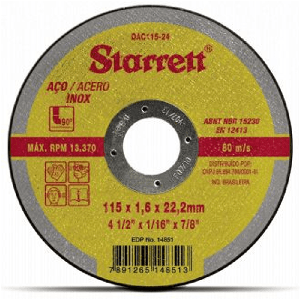 Disco Abrasivo de Corte 115x1,6x22,2mm - DAC115-24 - STARRETT