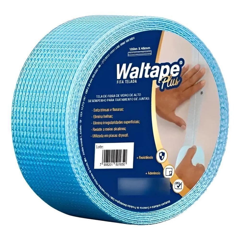 Fita Telada Azul Para Drywall Gesso Waltape Plus 100M - Wsw