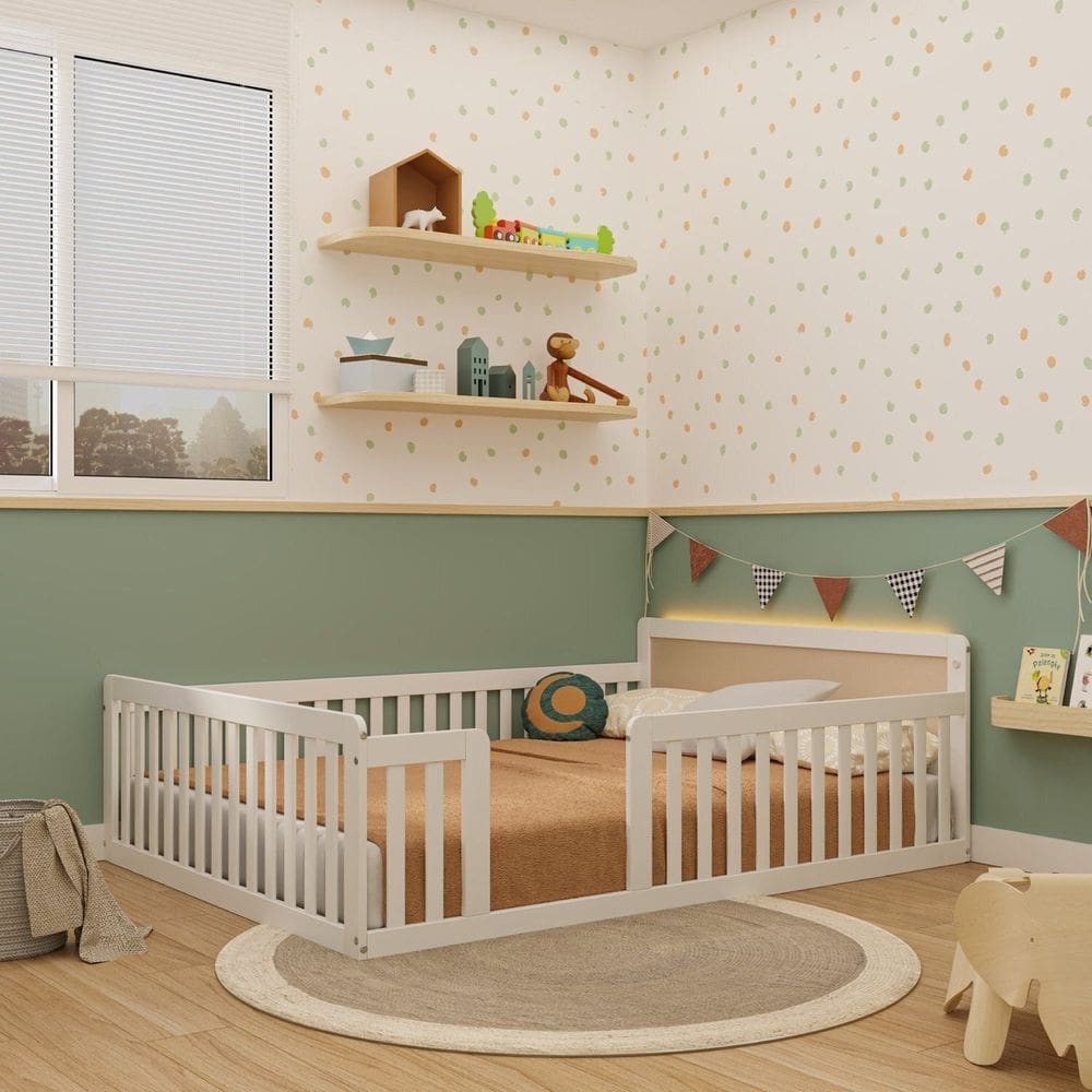 Cama Montessoriana Casal com Led Giulia Rattan Casatema Branco